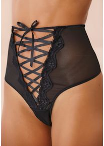 Damen High-Waist-String, Petite Fleur Gold, Gr. 44, schwarz, Netz, Obermaterial: 90% Polyamid, 10% Elasthan, Unterhosen, mit Ouvert-Öffnung