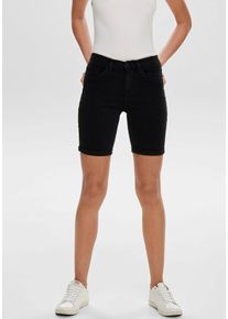 Only Damen Shorts "ONLRAIN LIFE MID LONG SHORTS", schwarz, casual, Gr. M, unifarben, Web, Denim/Jeans, Obermaterial: 53% Viskose (LENZING ECOVERO),