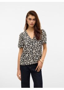 Véro Moda VERO MODA Damen Kurzarmbluse "VMALBA SS V-NECK SHIRT WVN GA"schwarz aop:sussie, modisch, Gr. S, bedruckt, Web, Obermaterial: 100% Viskose, Blusen