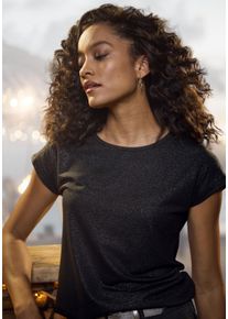 Vivance Damen Rundhalsshirt "mit dezentem Glitzerdruck", schwarz, casual, Gr. 32, bedruckt, Single Jersey, Obermaterial: 62% Polyester, 33% Viskose,