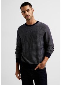 Street One MEN Herren Rundhalspullover, blau, casual, Gr. XL, gemustert, Web, 100% Baumwolle, Pullover, mit Rundhalsausschnitt
