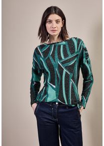 Cecil Damen Langarmshirt, schwarz, casual, Gr. M, gemustert, Stoff, 67% Viskose, 28% Polyester, 5% Elasthan, Shirts, mit U-Boot-Ausschnitt