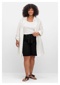 sheego Damen Bermudas "Große Größen", schwarz, casual, Gr. 54, unifarben, Obermaterial: 55% Leinen, 45% Baumwolle, Hosen, im Leinen-Mix, mit Gummibund