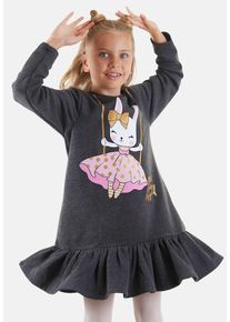 DENOKIDS Mädchen Shirtkleid "Glitter Rabbit", schwarz, casual, Gr. 92, bedruckt, 72% Polyester;28% Baumwolle, Kleider, mit Kaninchen-Print