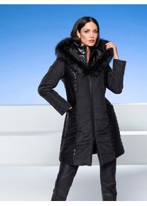 Heine Damen Steppmantel, schwarz, Gr. 48, unifarben, unifarben mit Farbeinsatz, unifarben mit Farbeinsätzen, 100% Polyester, Fellimitat:60%