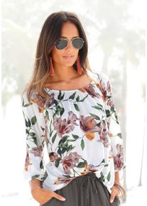Lascana Damen Strandshirt, bunt, feminin, Gr. 32, bedruckt, Jersey, Obermaterial: 100% Viskose, Shirts, mit floralem Print und Carmen-Ausschnitt,