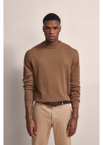 Bugatti Herren Strickpullover, braun, casual, Gr. XXL, unifarben, Sweatware, 95% Baumwolle, 5% Kaschmir, Pullover, mit Geflechtstruktur