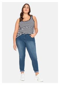 sheego Damen Stretch-Jeans "Große Größen", blau, casual, Gr. 112, unifarben, Obermaterial: 98% Baumwolle, 2% Elasthan, Jeans, in schmaler Form