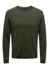 Only & Sons ONLY & SONS Herren Rundhalspullover "ONSTAPA REG 12 STRUC LS CREW KNIT NOOS", grün, Gr. S, unifarben, Strick, Obermaterial: 100% Baumwolle, Pullover
