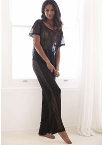 Vivance Dreams Damen Pyjama, Gr. 32, schwarz, Spitze, Single Jersey, Obermaterial: 95% Viskose, 5% Elasthan. Spitze: 100% Polyamid, sexy,