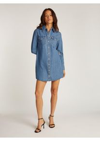 Tommy Jeans Damen Jeanskleid "REGULAR WESTERN DRESS", blau, casual, Gr. L, unifarben, Denim/Jeans, Obermaterial: 100% Baumwolle, Kleider, mit