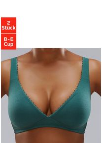 Petite Fleur Damen Bralette-BH, Gr. 70, grün, Jersey, Obermaterial: 89% Baumwolle, 9% Elasthan, 2% Polyamid, Basic, BHs, ohne Bügel in