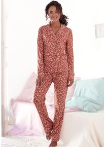 Vivance Dreams Damen Pyjama, Gr. 32, orange, Single Jersey, Obermaterial: 50% Baumwolle, 50% Viskose, geblümt, gemustert, klassisch, Homewear-Sets,