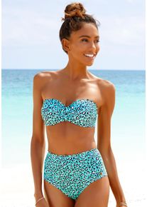 Lascana Damen Highwaist-Bikini-Hose "Mae", grün, Gr. 36, bedruckt, Animalprint, Polyamid, Badehosen, softe Microfaser, Mix-Kini