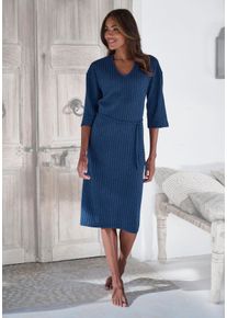 Lascana Damen Strickkleid, Gr. 32, blau, Rippware, Obermaterial: 56% Polyester, 41% Viskose, 3% Elasthan, unifarben, meliert, modisch, Kleider,