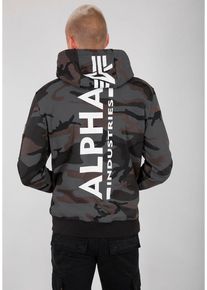 Herren Kapuzensweatshirt "BACK PRINT HOODY", schwarz, modisch, Gr. S, Alpha Industries, bedruckt, angeraute Sweatware, Obermaterial: 80% Baumwolle,