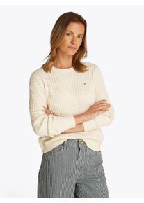 Tommy Hilfiger Damen Rundhalspullover "CO CABLE C-NK LS SWEATER", weiß, casual, Gr. M, meliert, Strick, Obermaterial: 100% Baumwolle, Pullover, mit