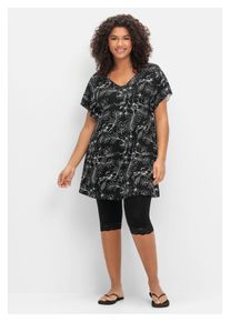 sheego Damen Longshirt "Große Größen", schwarz-weiß, feminin, Gr. 44, gemustert, Obermaterial: 95% Viskose, 5% Elasthan, Shirts, mit 3/4-Leggings