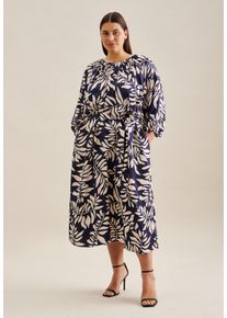 Seidensticker Damen Sommerkleid "Schwarze Rose", blau, Gr. 48, geblümt, 100% Viskose, Kleider, 3/4-Arm Rundhals Blätter
