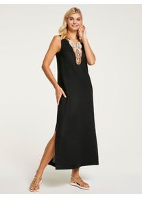 Heine Damen Maxikleid "Leinenkleid", schwarz, Gr. 46, unifarben, 100% Leinen, Unterkleid:100% Baumwolle, Kleider