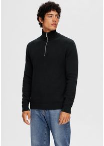 Selected Homme Herren Troyer "SLHDANE LS KNIT STRUCTURE HALF ZIP NOOS", schwarz, modisch, Gr. XXL, unifarben, Strick, Obermaterial: 100% Baumwolle,
