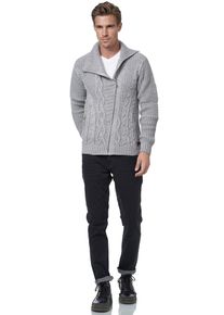 Rusty Neal Herren Strickjacke, grau, casual, Gr. L, unifarben, 70% Polyacryl, 30% Baumwolle, Strickjacken, mit asymmetrischem Reißverschluss