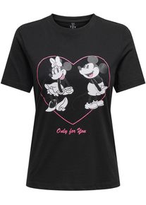 Only Damen Kurzarmshirt "ONLMICKEY LIFE REG S/S VALENTINE TOP JRS"schwarz print:Only, modisch, Gr. M, Single Jersey, Obermaterial: 100% Baumwolle,