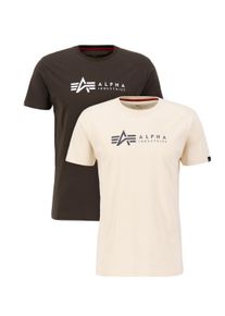 Herren T-Shirt "Alpha Industries Men - T-Shirts Alpha Label T 2 Pack", grün, Gr. L, Alpha Industries, Obermaterial: 100% Baumwolle, Shirts