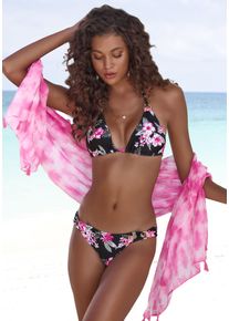Lascana Damen Bikini-Hose "Santini", schwarz, Gr. 34, floral, Recycling-Polyamid, Badehosen, im floralen Design