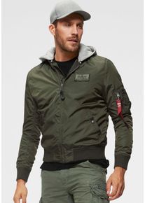 Herren Bomberjacke "MA-1 TT HOOD", grün, modisch, Gr. M, Alpha Industries, unifarben, Web, Obermaterial: 100% Nylon. Futter: 100% Nylon. Kapuze: 75%