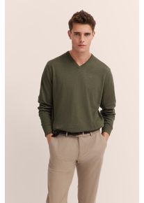 Bugatti Herren V-Ausschnitt-Pullover, grün, casual, Gr. XXXL, unifarben, Sweatware, 95% Baumwolle, 5% Kaschmir, Pullover, mit V-Ausschnitt