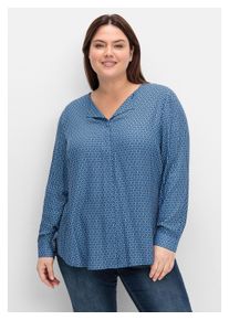 sheego Damen Hemdbluse "Große Größen", blau, casual, Gr. 46, gemustert, Obermaterial: 100% Viskose, Blusen, mit Minimalprint und verdeckter