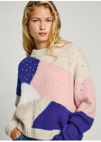 Pepe Jeans Damen Strickpullover "NORA", weiß, casual, Gr. S, gemustert, Strick, Obermaterial: 54% Polyester, 20% Wolle, 20% Polyamid, 5% Alpaka, 1%