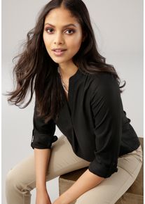 Tamaris Damen Schlupfbluse, schwarz, feminin, Gr. 46, unifarben, Web, Obermaterial: 100% Viskose, Blusen, mit Krempelärmeln