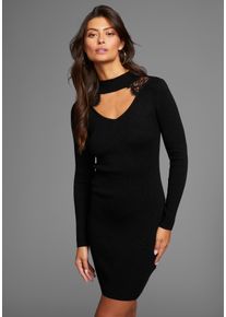 Laura Scott Damen Strickkleid, schwarz, feminin, Gr. 46, Glanzfaden, Rippstrick, Obermaterial: 39% Viskose, 22% metallisierte Fasern, 21% Polyamid,