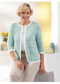 CLASSIC Damen Jacquardstrickjacke, grün, Gr. 38, gemustert, mehrfarbig, meliert, 85% Baumwolle, 10% Polyester, 5% metallisierte Fasern, Strickjacken