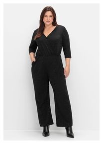 sheego Damen Jumpsuit "Große Größen", schwarz, feminin, Gr. 52, unifarben, Obermaterial: 91% Polyester, 5% metallisierte Fasern, 4% Elasthan,