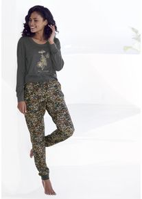 Vivance Dreams Damen Pyjama, Gr. 36, grau, Obermaterial: 52% Baumwolle, 48% Polyester. Unterteil: 100% Baumwolle, Homewear-Sets, mit Frontdruck