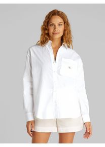 Damen Langarmhemd "WOVEN LABEL RELAXED SHIRT", weiß, feminin, Gr. S, Calvin Klein Jeans, unifarben, Web, Obermaterial: 100% Baumwolle, Hemden, mit