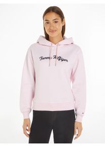 Tommy Hilfiger Damen Kapuzensweatshirt "IM REG SCRIPT HILFIGER HOODIE", pink, casual, Gr. XS, unifarben, Sweatware, Obermaterial: 100% Baumwolle,