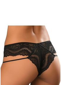 Damen Tanga, Petite Fleur Gold, Gr. 32, schwarz, Spitze, Obermaterial: 90% Polyamid, 10% Elasthan, Unterhosen, mit eleganter Spitze