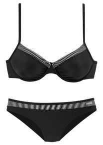 Lascana Damen Bügel-Bikini, schwarz, Gr. 36, unifarben mit Farbeinsatz, gestreift, Polyamid, Bikini-Sets, mit gestreiften Einsätzen