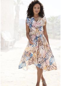 Lascana Damen Satinkleid, bunt, modisch, Gr. 36, bedruckt, Satin, Obermaterial: 100% Polyester, Kleider, mit Alloverdruck und kurzen Ärmeln,