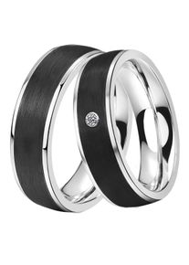 DOOSTI Trauring "Schmuck Geschenk Edelstahl Trauring Ehering Partnerring LIEBE", 52,mit Zirkonia, Edelstahl-Carbon, 6mm, schwarz, Edelstahl, Carbon,