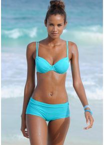 Buffalo Damen Bikini-Hotpants "Happy", blau, Gr. 38, unifarben, Microfaser, Polyamid, Microfaser, Badehosen, mit geflochtenem Ziergürtel