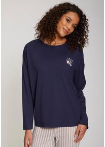 Vivance Dreams Damen Langarmshirt, Gr. 36, blau, Single Jersey, Obermaterial: 50% Baumwolle, 50% Viskose, unifarben, modisch, Shirts, mit kleinem