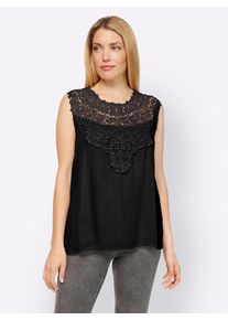 Heine Damen Blusentop, schwarz, Gr. 36, unifarben, 100% Viskose, Spitze:100% Baumwolle, Blusen