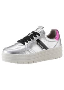 Tamaris Damen Plateausneaker, Gr. 36, silber, Ziegenveloursleder, Lederimitat, metallic, beschichtet, sportlich, Schuhe, Freitzeitschuh, Halbschuh,