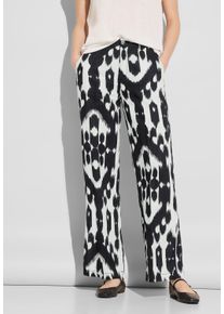 Street One Damen Leinenhose, schwarz, casual, Gr. 44, bedruckt, Stoff, Obermaterial: 100% Leinen, Hosen, mit All-Over Print