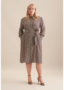 Seidensticker Damen Sommerkleid "Schwarze Rose", blau, Gr. 52, gemustert, 100% Viskose, Kleider, Langarm Kragen Geometrische Muster